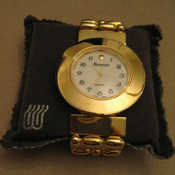 BONETTO Watch Wide Gold Tone BRACELET Watchband - Picture 2 of 8